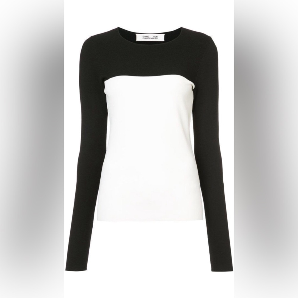 Diane Von Furstenberg colorblock fitted pullover in black and ivory